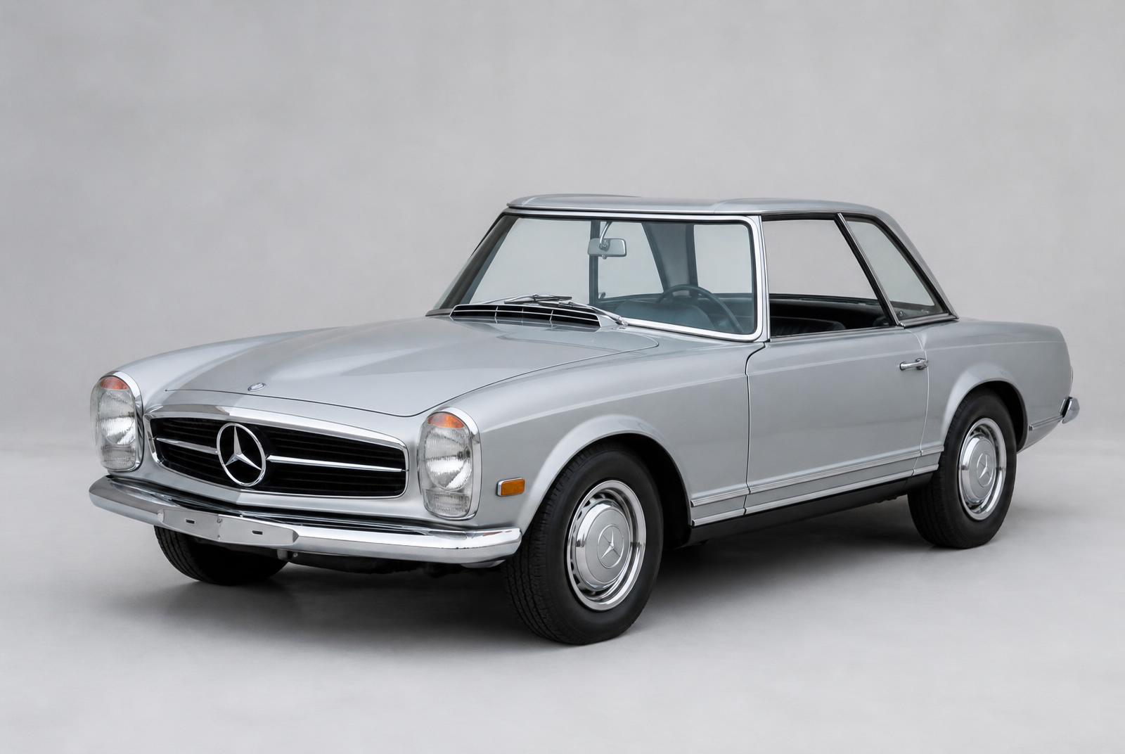 Zilvergrijze Mercedes-Benz 230 SL Pagode uit 1967 na restauratie